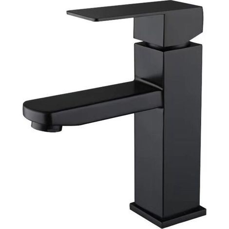 Robinet De Lavabo, 1 Trou, Mitigeur Monocommande, Acier Inoxydable, Eau Chaude Et Froide, Noir Mat 1000 Pcs