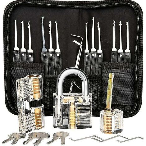Kit De Crochetage Professionnel 24 Pièces – 12 Crochets En Acier Inoxydable – 3 Serrures Transparentes – Pour Serrurerie Avancée