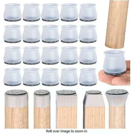 Starlight-chair Glides, 20 Pieces Chair Leg Protectors, Chair Pad, Clear Silicone Floor Protectors For Chair Legs With Felt Glides, For Hardwood And T