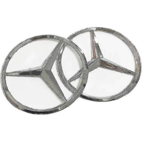 Lot De 2 Logos Arrière Mercedes-benz 9 Cm – Autocollants En Plastique Abs Argent – Logo 90 Mm Pour Coffre – Personnalisation Élégante