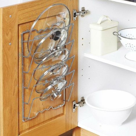 Support De Rangement Pour 5 Couvercles De Casserole – Dimensions 43x28 Cm – Construction Métallique Robuste – Installation Facile Avec Kit De Fixation