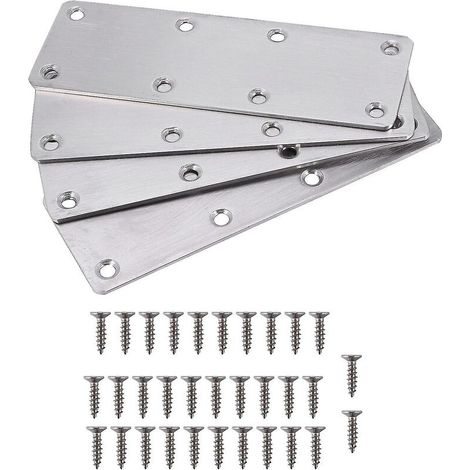 4 Pcs Straight Bracket Flat Mending Plate Stainless Steel Brace With Screws For Furniture Wooden Do