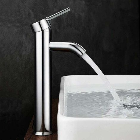 Robinet Lavabo Mitigeur Haut Chromé En Laiton Massif – Économiseur D'Eau Jusqu'à 30% – Installation Facile – Pour Vasque Ou Lavabo
