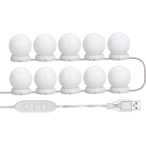 Kit D'Éclairage Miroir Led Avec 10 Ampoules Dimmables – 3 Modes D'Éclairage – 10 Niveaux De Luminosité – Couleur Blanche 6500k