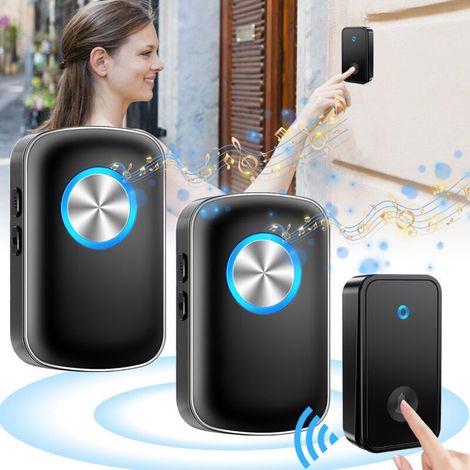 Sonnette Sans Fil 150m – Émetteur Étanche Ip44 En Abs – 2 Récepteurs Enfichables – 60 Mélodies – 5 Niveaux De Volume Réglables