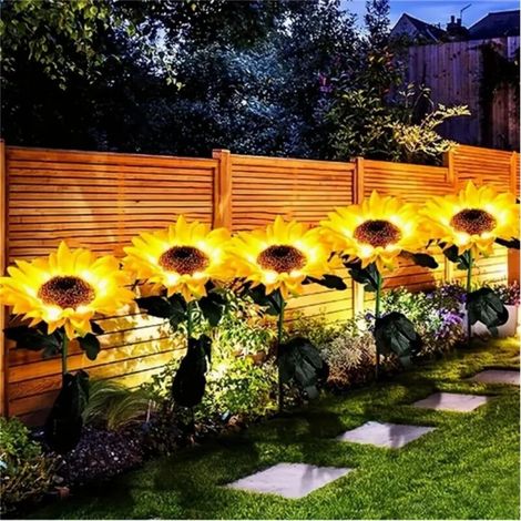 Lot De 4 Lampes Solaires Décoratives D'Extérieur À Motif Tournesol, Blanc Chaud