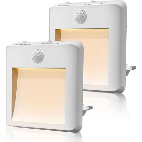 Lot De 2 Veilleuses Led Avec Détecteur De Mouvement – Luminosité Réglable 0-100% – Blanc Chaud/froid – Plug And Play Pour Chambre Bébé, Cuisine, Couloir
