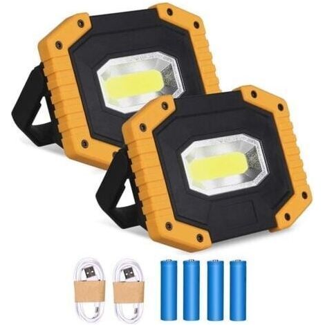 Projecteur Led Rechargeable 30w 2000lm Projecteur Chantier Lumière De Travail Avec 4x 18650 Batterie 3 Modes Lanterne Portable Projecteur Led Usb Pour Camping, Chantier, Garage, Atelier(2 Pack) 1000 P