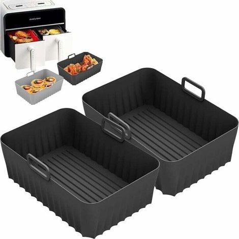 2 Pcs Silicone Air Fryer Liner Pour, Air Fryer Accessoires Pour Dual Air Fryer, Airfryer Liners Réutilisables Pour Tower Instant Vortex Salter .