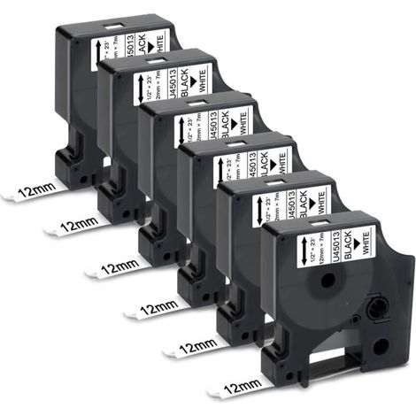 6x Ruban Pour Étiqueteuse Compatible Pour Dymo D1 45013 S0720530 45013s Rubans D'Étiquettes Pour Dymo Labelmanager 160 100 150 120p 200 280 220p , 12mm X 7m（noir Sur Blanc）