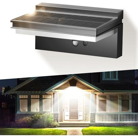 Lampe Solaire Extérieur Détecteur De Mouvement, 4400mah 1500 Lm Très Lumineux Lumière Murale Extérieure, Étanche Ip65 Applique Solaire Exterieur 4 Modes Pour Jardin, Garage, Blanc Froid [classe Énergé