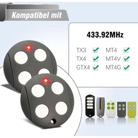 Nalookamic 433,92 Mhz Telecommande Portail, Lot De 2 Telecommande Porte De Garage Compatible Avec Telecommande Mhouse Gtx4, Rolling Code, 4 Canaux
