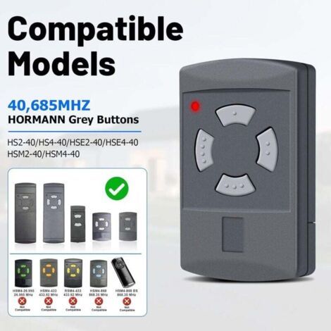 Nalookamic Hörmann - Lot De 2 Émetteurs Manuels De Rechange Pour Porte De Garage Hörmann - 40,685 Mhz - 4 Canaux - Compatible Avec Hs2-40, Hs4-40, Hse2-40, Hse4-40, Hsm2-40, Hsm4-40, Bouton Gris