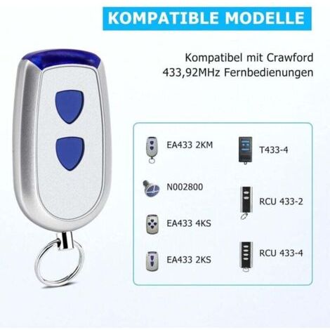 Nalookamic Normstahl Lot De 2 Télécommandes De Rechange 433,92 Mhz 2 Canaux Compatible Avec Normstahl Crawford Ea433 2ks, Ea433 4ks, T433-4, Rcu 433-2, Rcu 433-4, Ea433 2km Micro