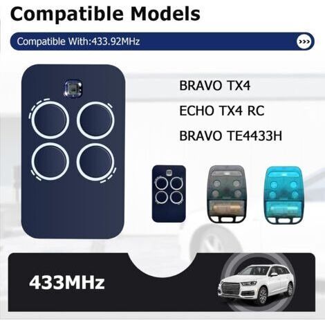 Nalookamic Lot De 2 Télécommandes De Remplacement Pour Ouvre-porte De Garage 4 Canaux, Compatibles Avec Genius Echo Tx4 Rc 433 Mhz
