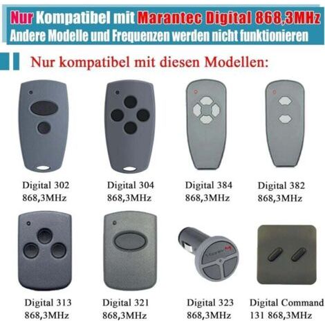 Nalookamic Ouverture De La Porte De Garage Émetteur Manuel Compatible Avec 868mhz Marantec Digital 302, 384, 304, 313, 321, 323, 131 868 Télécommande 2 Pièce