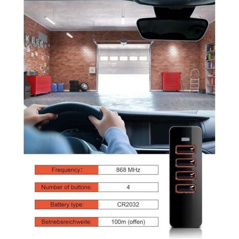 Nalookamic 868mhz Telecommande Portail Pour Sommer 4018v000, Télécommande De Portail Pour Sommer Pearl Funksender 4015862001900, 4 Canaux