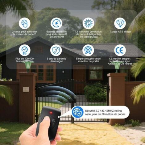 Nalookamic 2 Pièce Remplacement Pour Télécommande 1841026, Télécommande Portail 433,92mhz 2 Canaux, Pour Contrôler 2 Moteurs De Portails Et Portes De Garage