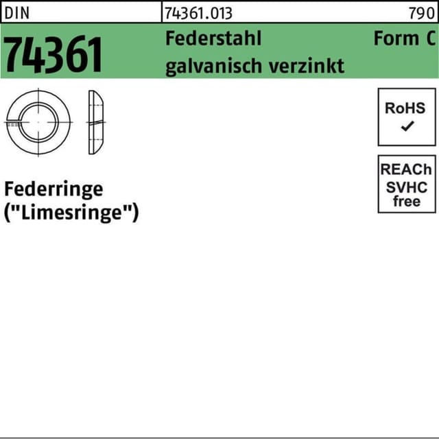 Limesringe DIN 74361 Form C, Federstahl galvanisch verzinkt Innen-ø 22,5mm