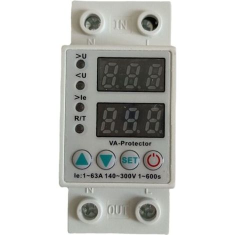 Relais De Protection De Tension Réglable 63 A Pour Montage Sur Rail Din Domestique Avec Double Affichage Led Et Fonction De Limitation De Courant (220 V)