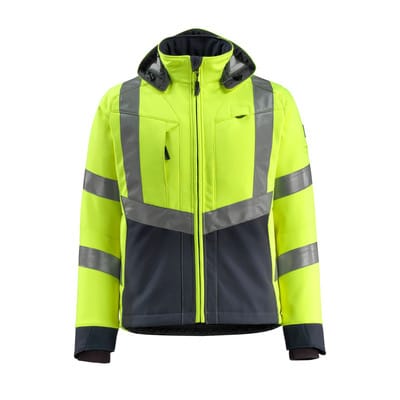 Warnschutz-Softshelljacke Blackpool 15502-246, warngelb/schwarzblau, Größe L
