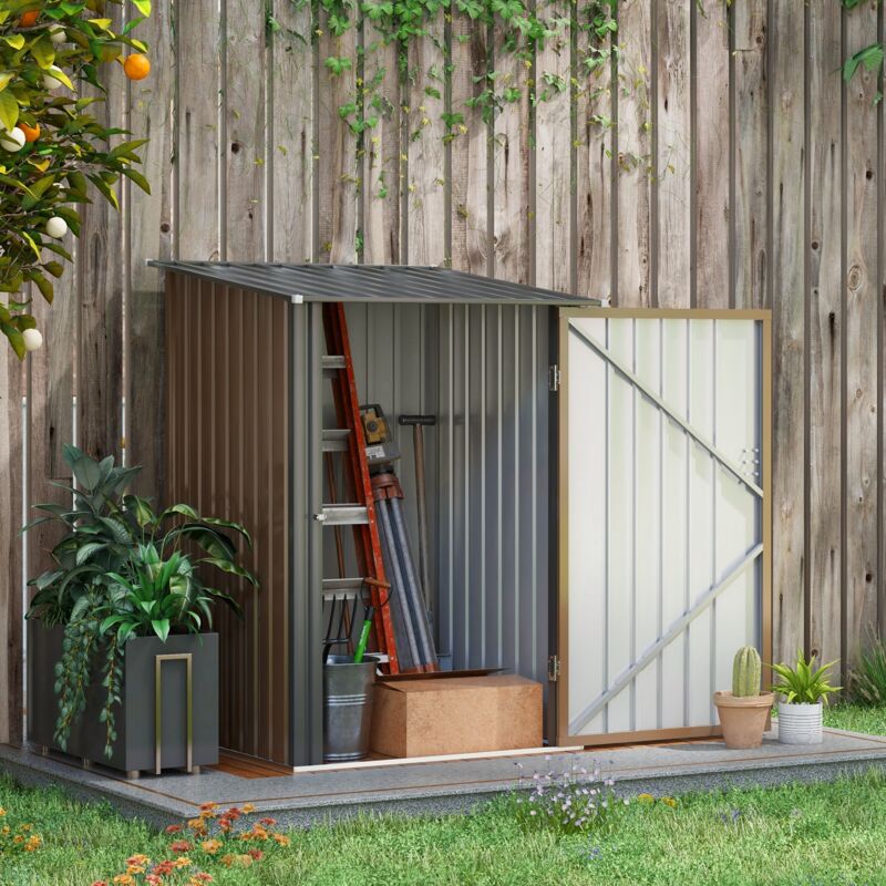 Gartenhaus Aus Stahl, 0,92 M², Geräteschuppen Mit Schrägdach, Abschließbarer Gartenschrank, Überdachung Für Balkon Oder Terrasse, 100 X 103 X 160 Cm, Braun