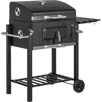 Holzkohlegrillwagen, Gestell Aus Schwarzem Edelstahl, 113 X 65 X 108 Cm, Für Garten Und Terrasse.