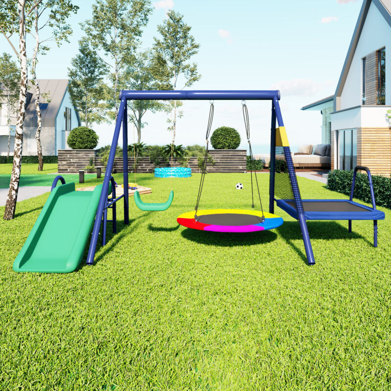 Multifunktionales Outdoor-schaukelset – Mit Rutsche, Trampolin, Runder Nestschaukel Und Kunststoffschaukel, Sicher Und Langlebig, Die Beste Wahl Für Einen Kinderspielplatz