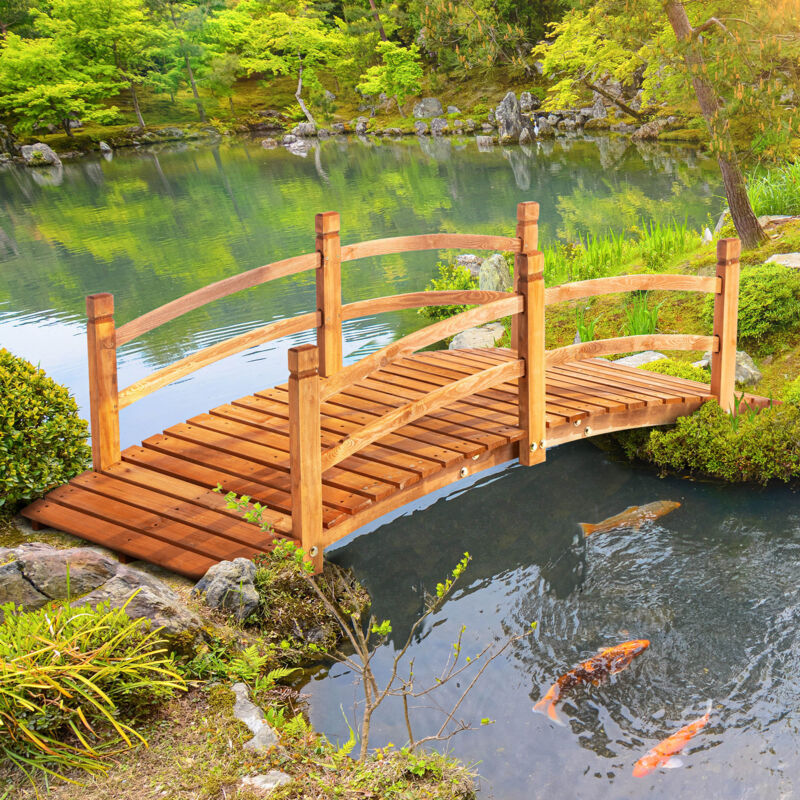 185 M Lange Gartenbrücke Aus Massivholz Mit Geländer, Tragfähigkeit Bis Zu 200 Kg, Ideal Für Garten Und Teich.