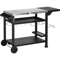 Outsunny Grillwagen, Grilltisch Mit Klappbarem Seitentisch, 3 Ebenen, 6 Haken, Rädern, Weinregal, Tablett Für Garten Und Terrasse