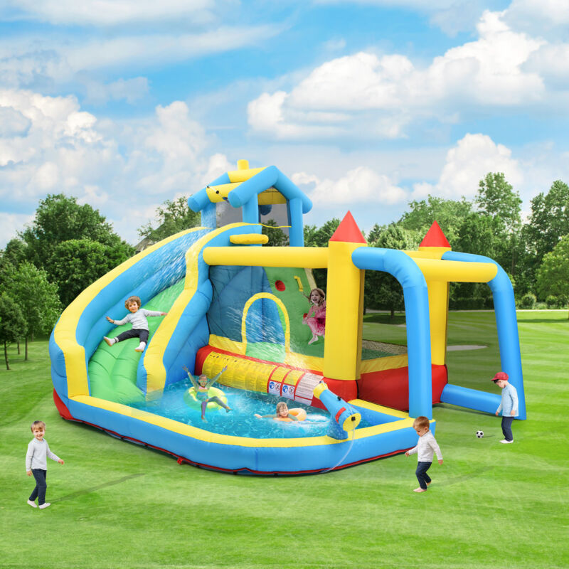 5-in-1-hüpfburg Für Kinder Von 3 Bis 10 Jahren Mit Rutsche, Hüpfbereich, Pool Und Fußballtor. Aufgeblasene Maße: 364 X 315 X 239 Cm.