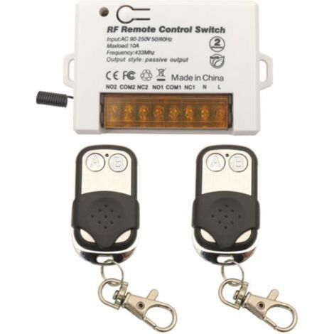 Ecleanfy-commutateur De Télécommande De Relais Sans Fil 2 Canaux 433mhz Rf Ac 220v 230v 10a Récepteur De Relais Avec 2 Porte-clés Émetteurs, Grosse Borne De Câblage Câblage Facile
