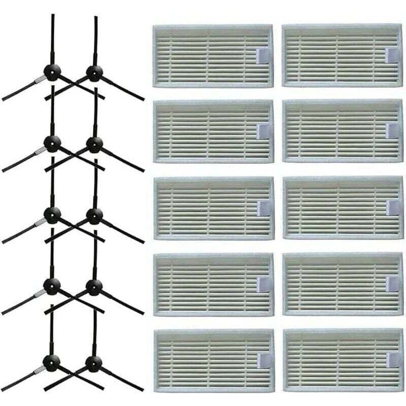 10 Seitenbürsten + 10 Hepa-filter Für Den Lidl Silvercrest Ssr 3000 A1 Saugroboter (modell Xu)