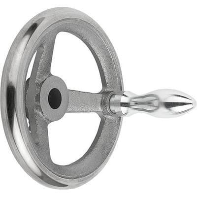 HANDRAD DIN950, D1=125 PASSBOHRUNG D2=12H7, GRAUGUSS, KOMP:STAHL, BALLENGRIFF DREHBAR