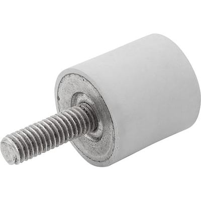 GUMMIPUFFER TYP D AUSSENGEWINDE M06X18, D=25, H=20, EDELSTAHL 1.4401, KOMP:ELAST. NATURKAUTSCHUK SHORE 55A,