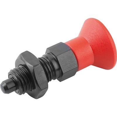 ARRETIERBOLZEN GR.3 D1=M16X1,5, D=8, FORM:B O.RASTNUT, M.KONTERMUTTER, STAHL GEHÄRTET, KOMP:THERMOPLAST ROT RAL3020