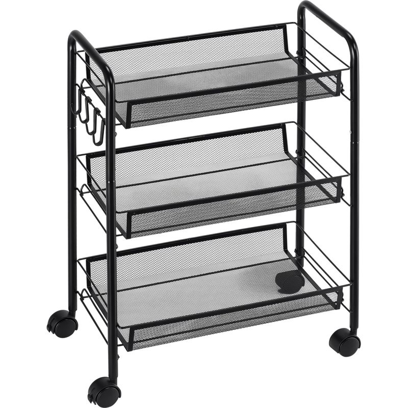 Dreistöckiger Servierwagen Mit Körben, Rollbarer Aufbewahrungswagen, 45 X 26,5 X 63 Cm, Schwarz