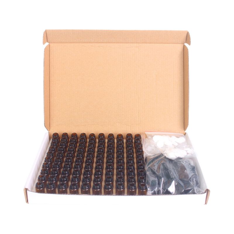 Packung Mit 100 3-ml-probenfläschchen Aus Braunglas Für Ätherische Öle. Leere, Wiederbefüllbare Fläschchen Mit Schwarzen Verschlüssen Für Ätherische Öle Und Parfums.