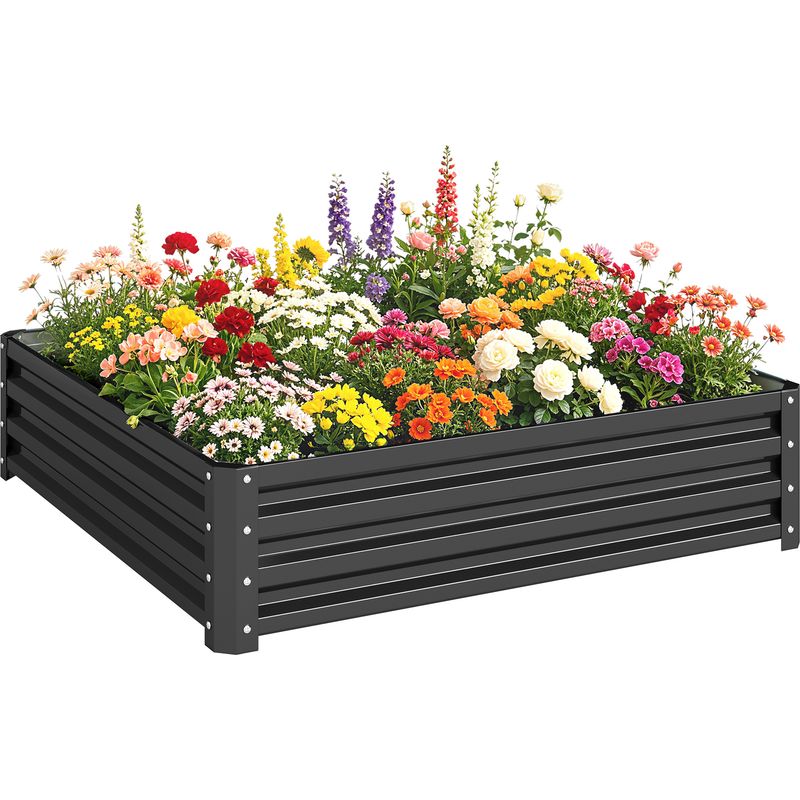 Irovami 432l Hochbeet, Quadratisch, Verzinkt, Mit Offenem Boden, Metall-hochbeet-set Für Gemüse, Blumen Und Kräuter, 120 X 120 X 30 Cm, Grau