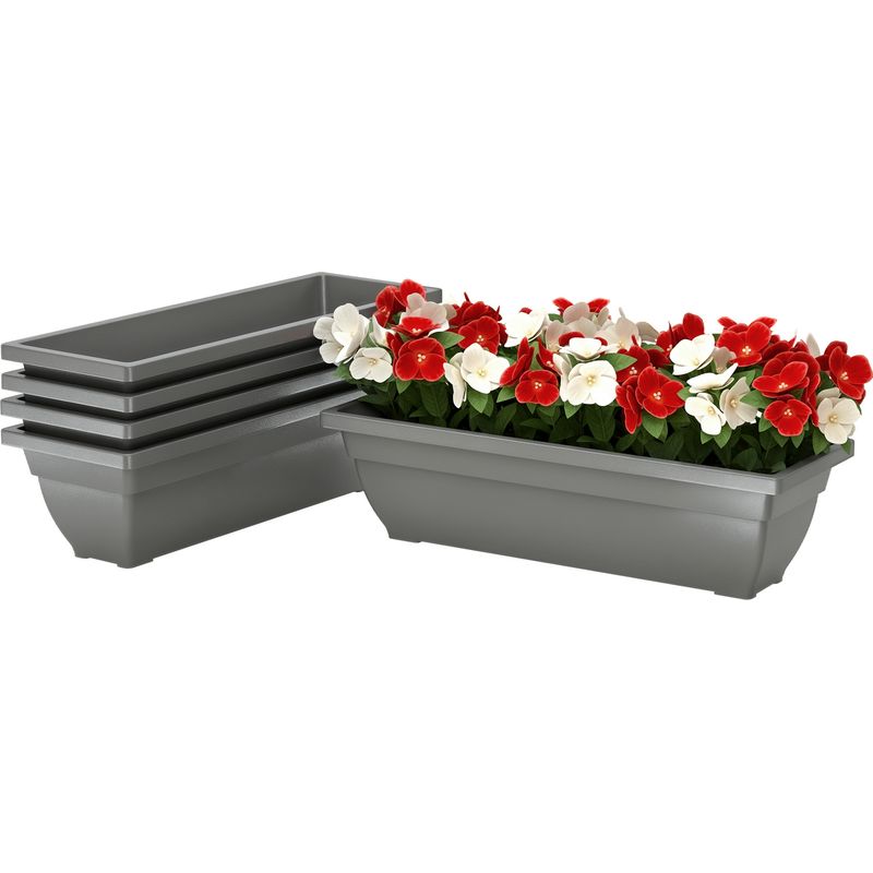 Irovami 5er-set Graue Kunststoff-blumentöpfe, Für Terrasse, Garten Oder Balkon, 59 X 21 X 16 Cm, Grau