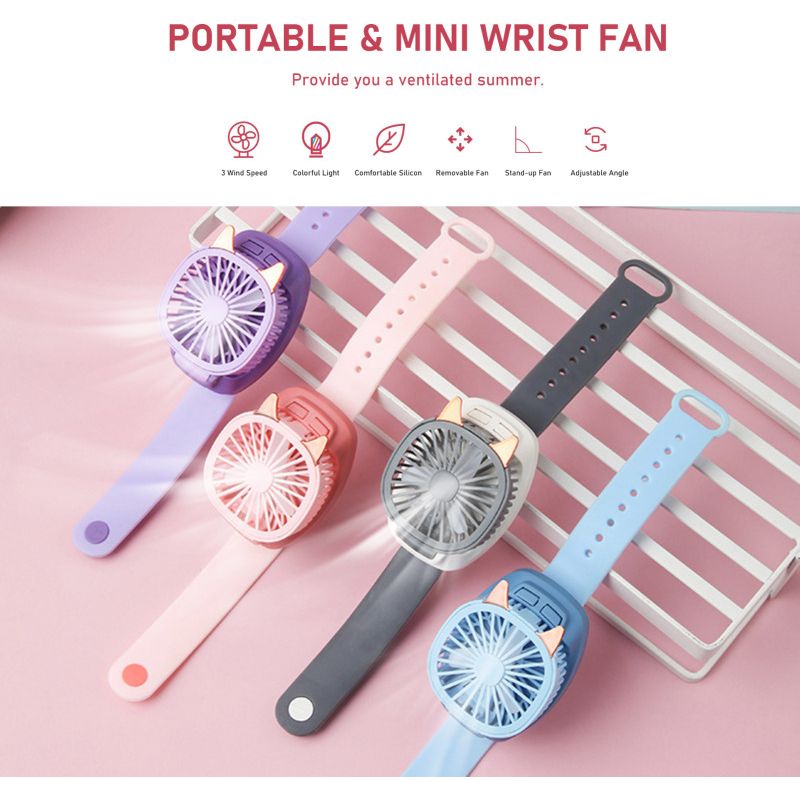 Usb-ventilator-armbanduhr Für Kinder, 3 Geschwindigkeitsstufen, Mehrfarbig, Abnehmbar, Drehbar, Tragbar, Mini-handventilator