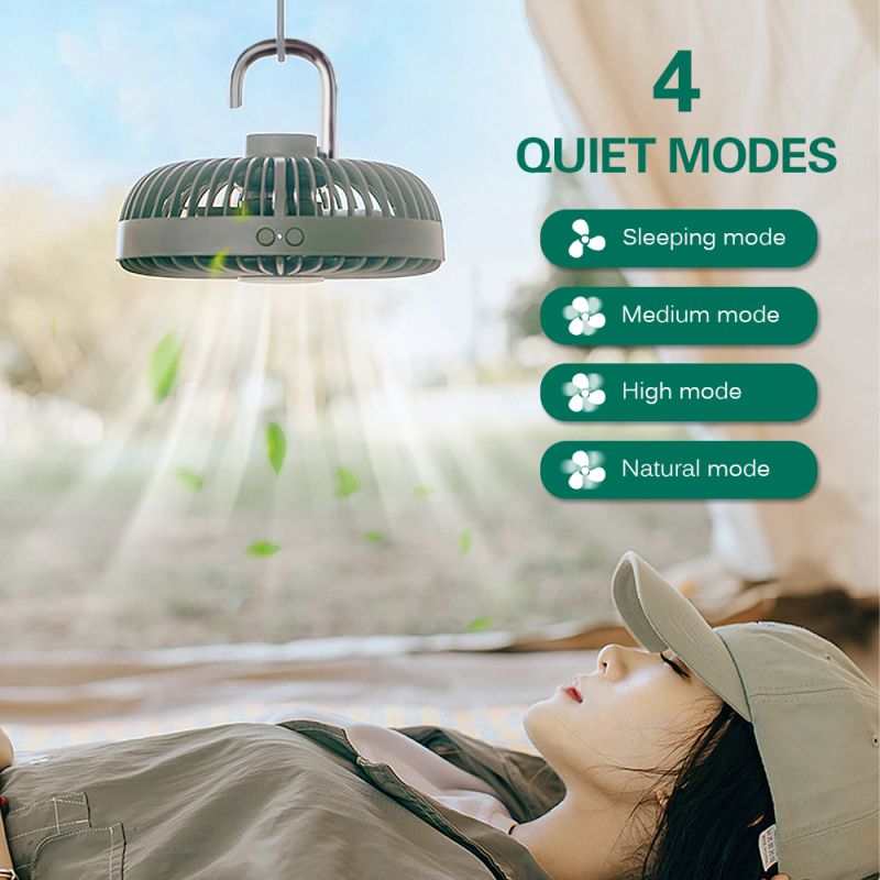 Usb-campingventilator – 4 Geschwindigkeitsstufen, Zum Aufhängen, Led, 360°-drehung, Leise – Camping, Büro, Outdoor