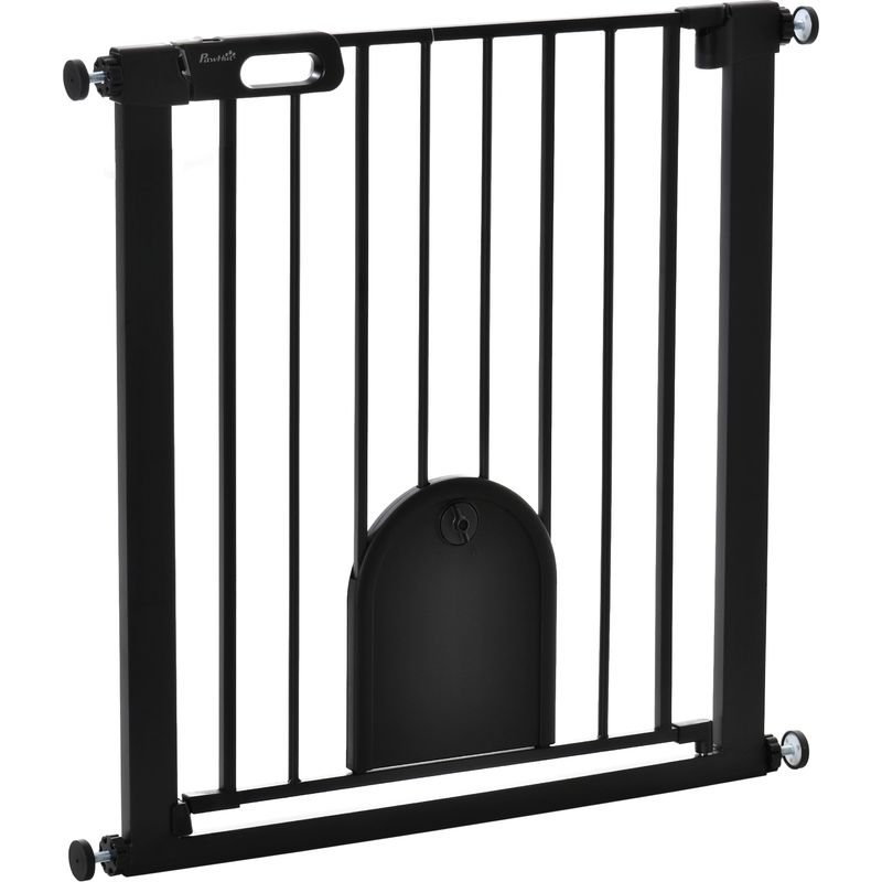 Sicherheitsgitter Für Hunde Und Katzen Mit Integrierter Katzenklappe, Zur Treppenmontage, Mit Automatischer Schließung Und Doppelverriegelung, Für Türen Und Flure, 75–82 Cm, Schwarz