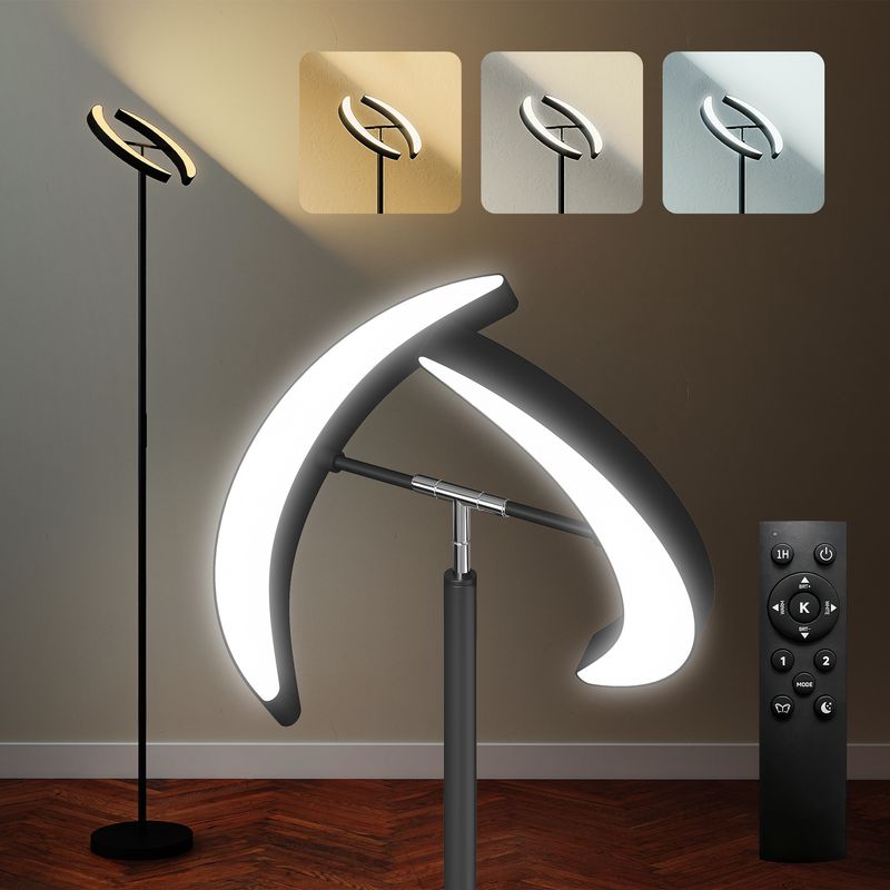 Dimmbare Stehlampe Mit Fernbedienung Und Um 350° Drehbarem Doppelkopf, 1-stunden-timer, Einstellbarer Farbtemperatur Von 2700 K Bis 6000 K, Für Wohn- Und Schlafzimmer, Schwarz
