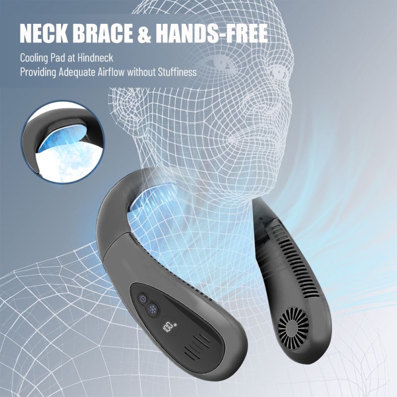 Tragbarer Nackenventilator (5000 Mah) – Usb, 3 Geschwindigkeitsstufen, Ohne Rotorblätter, Freihändig, Schwarz – Für Zuhause, Büro, Camping, Reisen Und Sport