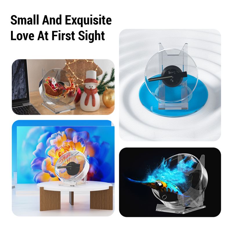 3d-hologramm-ventilator, 11-cm-led-hologramm-projektor, Tragbares Desktop-werbegerät, Augenfreies Stereo-display, Eingebauter Lautsprecher (transparent)