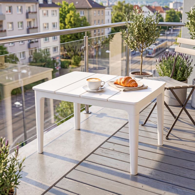 Beistelltisch 70 X 53 Cm, Rechteckiger Gartentisch Aus Wetterfestem Kunststoff, Tragkraft Bis 35 Kg, Cremeweiß
