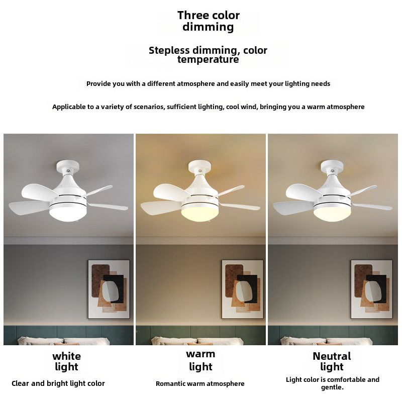 Dreifarbiger Led-deckenventilator Mit Grenzüberschreitender Fernbedienung, Abnehmbaren Geraden Flügeln, E27-fassung, 50 W, 50 W, Mit Dimmer Und Dreifarbiger Glühbirne (ventilator Mit Geraden Flügeln,