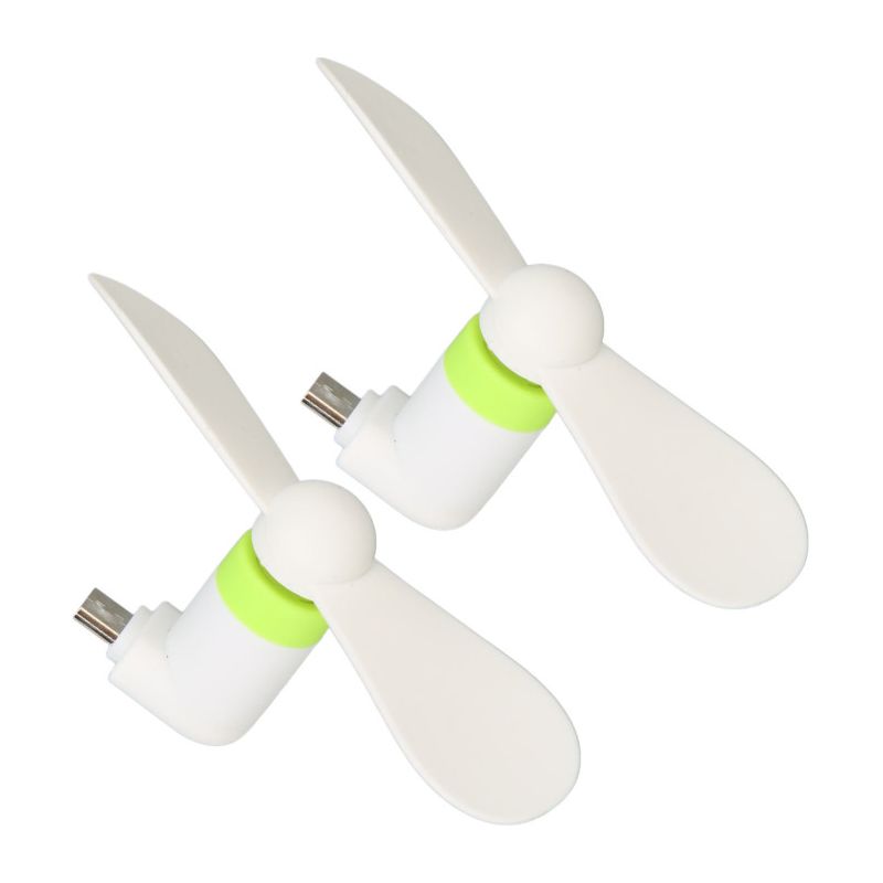 Set Mit 2 Mini-2-in-1-handyventilatoren, Kompatibel Mit Micro-usb- Und Usb-c-anschlüssen, Weiß.