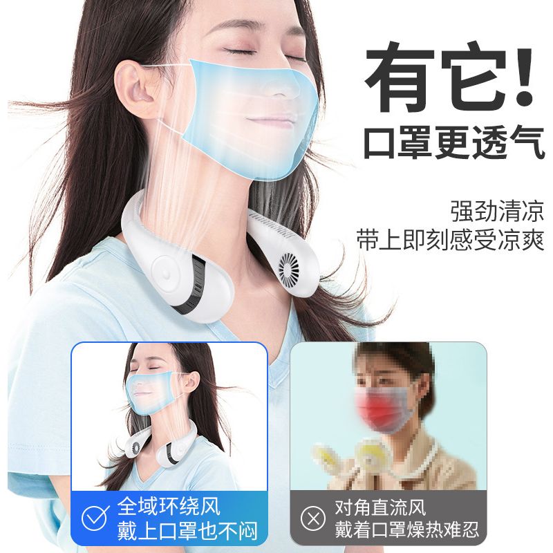 Faltbarer Und Tragbarer Nackenventilator, Ideal Für Die Küche, Wird Um Den Hals Getragen [erhöhte Kapazität 5000 Mah] Yunyan Weiß – Extrem Lange Akkulaufzeit – Englische Version – Abmessungen: 208 (l)